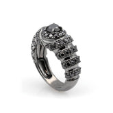 Inel Pinky Art Deco cu diamante negre 2.36 ct din aur alb de 18k rodiat
